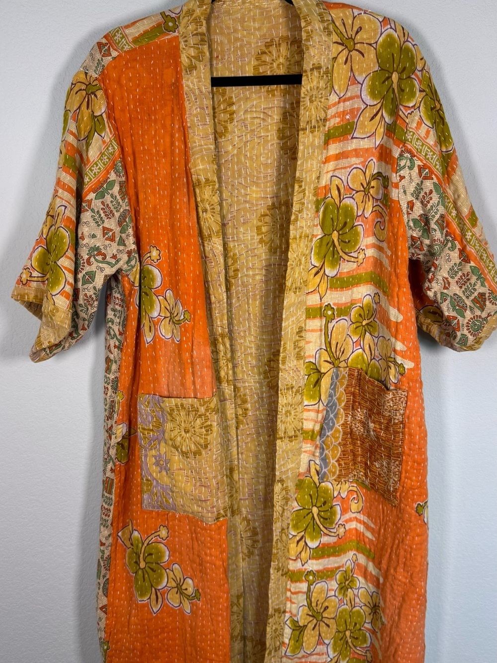One of a Kind Reversible Vintage Kantha Kimono 1 SZ Handmade Boho Jacket Duster